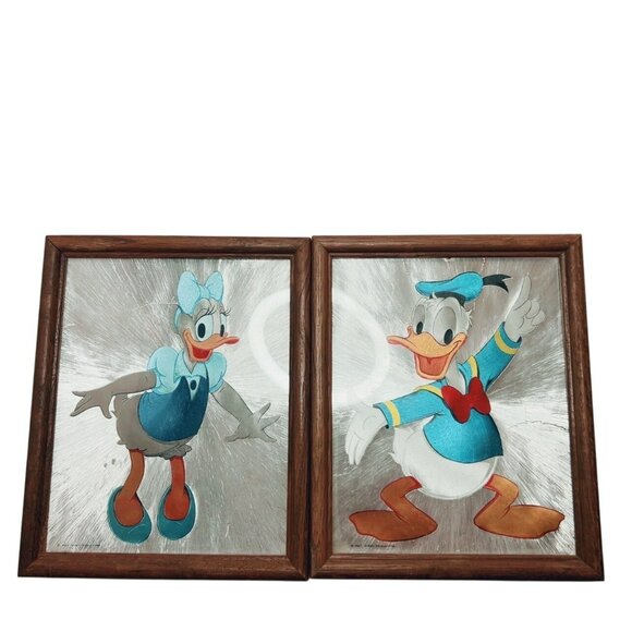 Walt Disney Productions Donald Duck & Daisy Dufex Foil Framed Print Set 1984 Vtg - Picture 4 of 4